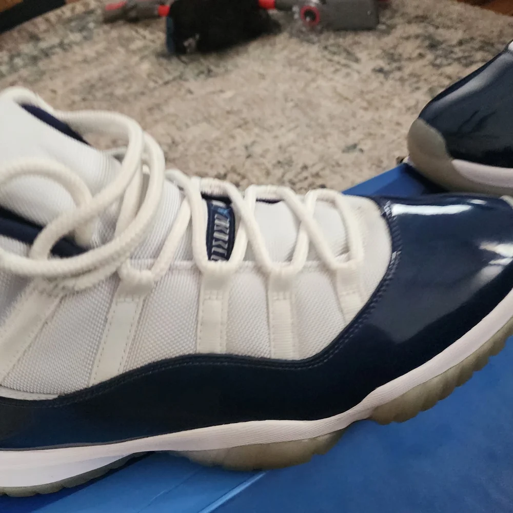Jordan Navy and White High-Top Sneakers - Picture 3 of 12